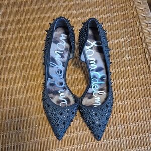 Sam Edelman Black 'Pixie' Spiked Embellished D'Orsay Pumps Heels Sz 8
